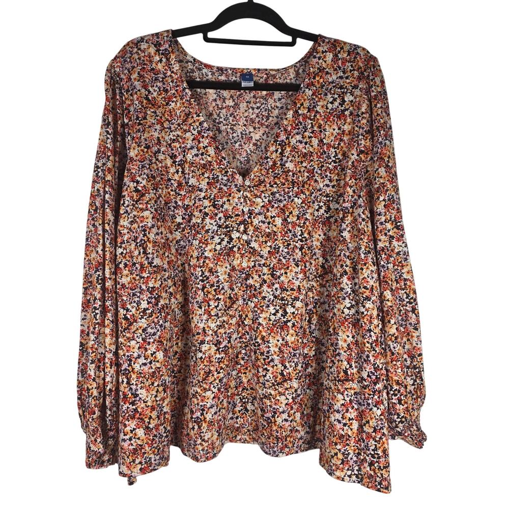 Old Navy Long-Sleeve V-Neck Ditsy Floral Boho Peasant Blouse Size 4X